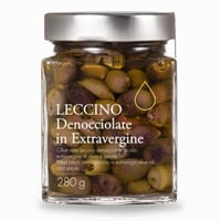 Zwarte Leccino-olijven zonder pit in extra vierge olijfolie, 280 g