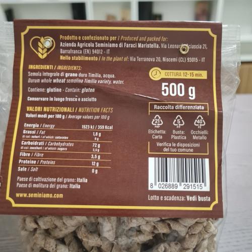 Pasta Busiata di grano Tumminia biologico 500g
