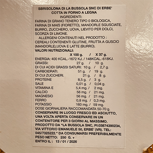 Sbrisolona artigianale cotta in forno a legna 250g