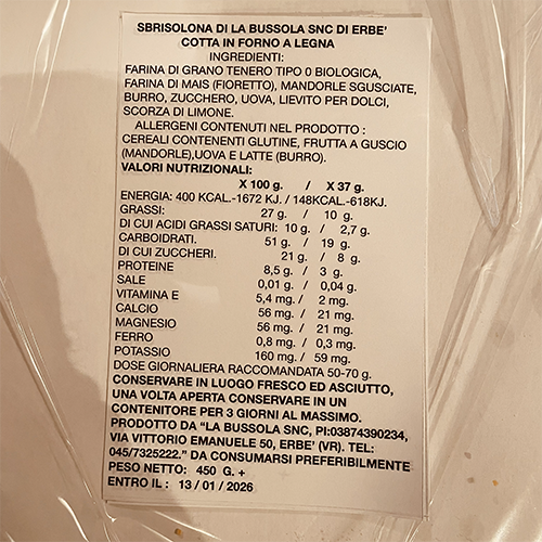 Sbrisolona artigianale cotta in forno a legna 450g