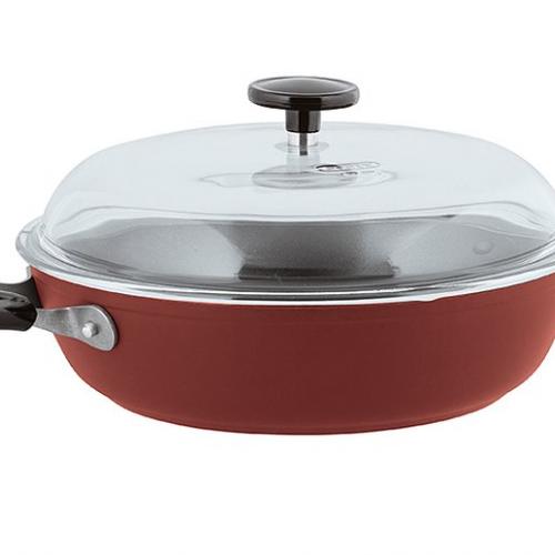 Vintage zwarte kwartsrode pan met antiaanbaklaag uit 1965