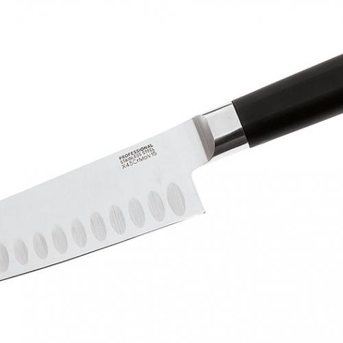 Faca Oriental Santoku com alça preta de toque suave de 17 cm