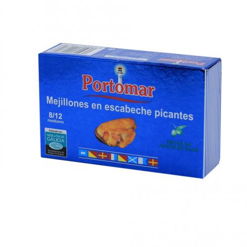 Mexilhões galegos em molho picante 8-12 pedaços fritos em azeite 111g