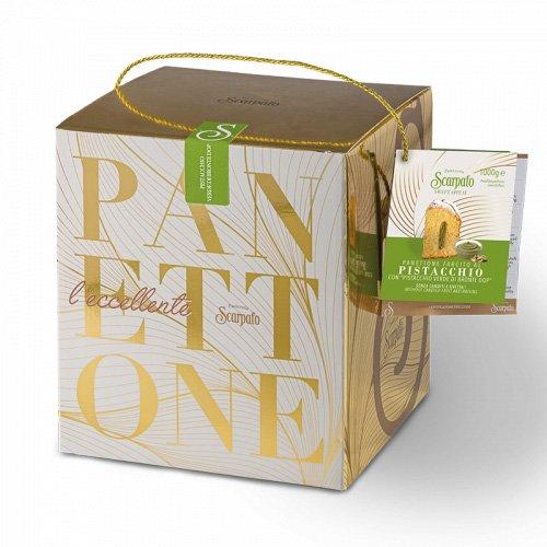 Panettone med grøn pistacie fra Bronte DOP i kasse
