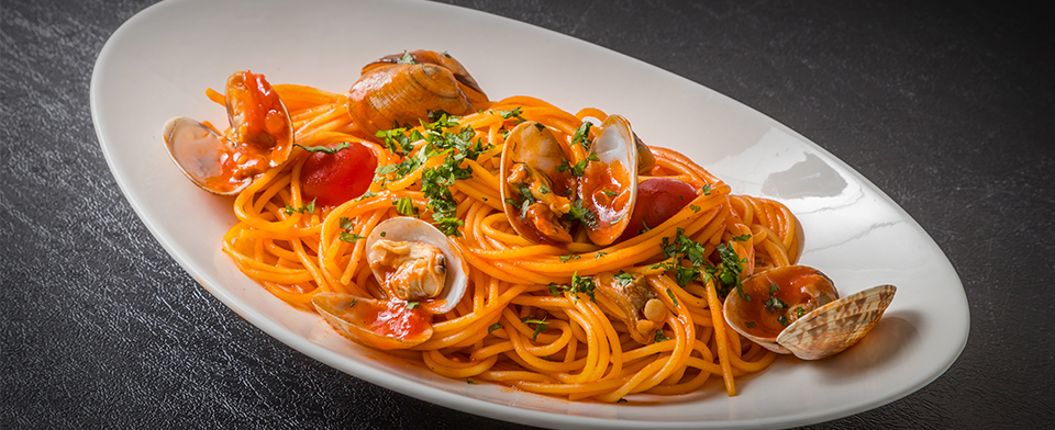 Pasta met rode mosselen en mosselsaus